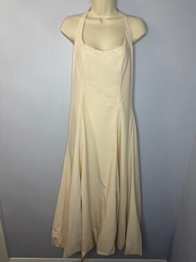 YFB Young Fabulous & Broke Beige Halter Bubble Hem Smocked Midi Dress Beige Sz L